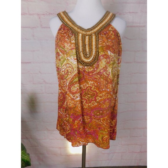Dressbarn Beaded Paisley Halter Top L Women Boho - Picture 1 of 11